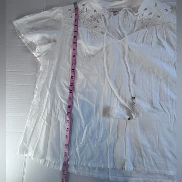 Knox Rose White Boho Embroidered Tassel Blouse Size L Cotton Peasant Top - Picture 6 of 9